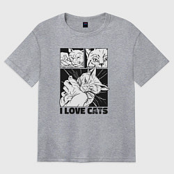 Футболка оверсайз женская I love cats comic, цвет: меланж