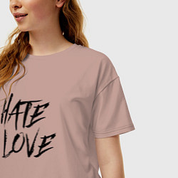 Футболка оверсайз женская Hate love Face, цвет: пыльно-розовый — фото 2