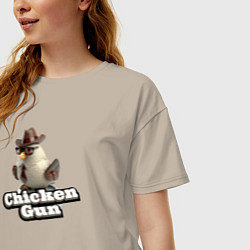 Футболка оверсайз женская Chicken Gun illustration, цвет: миндальный — фото 2