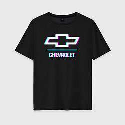 Футболка оверсайз женская Значок Chevrolet в стиле glitch, цвет: черный
