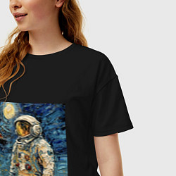 Футболка оверсайз женская Космонавт на луне в стиле Ван Гог, цвет: черный — фото 2