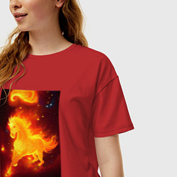 Футболка оверсайз женская Скачущий огненный конь, цвет: красный — фото 2