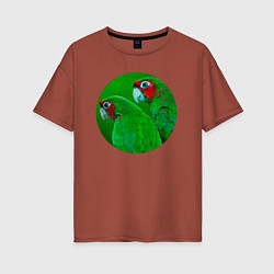 Футболка оверсайз женская Два зелёных попугая, цвет: кирпичный