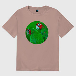Футболка оверсайз женская Два зелёных попугая, цвет: пыльно-розовый