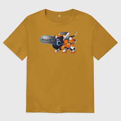Футболка оверсайз женская Человек-бензопила почита робот, цвет: горчичный