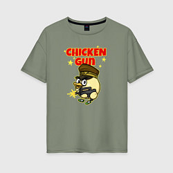 Футболка оверсайз женская Chicken Gun - игра, цвет: авокадо