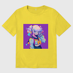 Футболка оверсайз женская Милая девушка в школьной форме, цвет: желтый