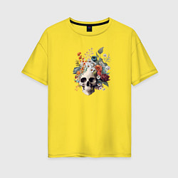 Футболка оверсайз женская Череп и цветы, цвет: желтый