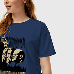 Футболка оверсайз женская Ленин, Маркс и Энгельс, цвет: тёмно-синий — фото 2