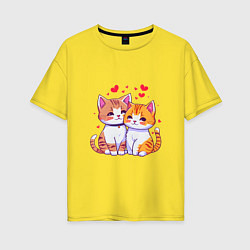 Футболка оверсайз женская Влюбленные котята рисунок, цвет: желтый