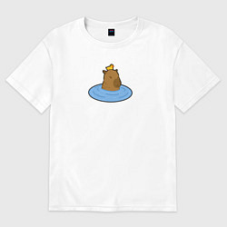 Футболка оверсайз женская Капибара с уточкой на голове, цвет: белый