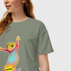 Футболка оверсайз женская Веселая ящерица цензура, цвет: авокадо — фото 2