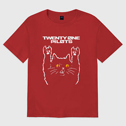 Футболка оверсайз женская Twenty One Pilots rock cat, цвет: красный