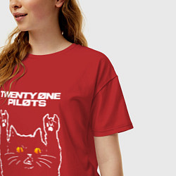 Футболка оверсайз женская Twenty One Pilots rock cat, цвет: красный — фото 2