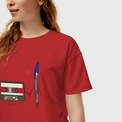Футболка оверсайз женская Кассета и ручка, цвет: красный — фото 2