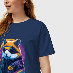 Футболка оверсайз женская Крипто хомяк, цвет: тёмно-синий — фото 2