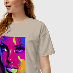 Футболка оверсайз женская Эскиз лица девушки - авангард, цвет: миндальный — фото 2