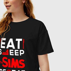 Футболка оверсайз женская Надпись eat sleep The Sims repeat, цвет: черный — фото 2