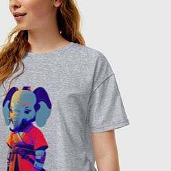 Футболка оверсайз женская Слонёнок самурай - нейросеть, цвет: меланж — фото 2
