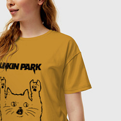 Футболка оверсайз женская Linkin Park - rock cat, цвет: горчичный — фото 2