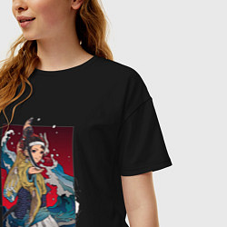 Футболка оверсайз женская Танжиро Камадо - Клинок рассекающий демонов, цвет: черный — фото 2