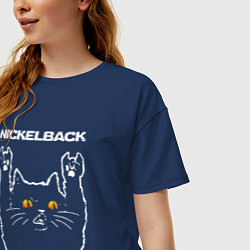 Футболка оверсайз женская Nickelback rock cat, цвет: тёмно-синий — фото 2