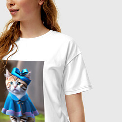 Футболка оверсайз женская Кошка в голубом платье, цвет: белый — фото 2