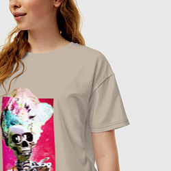 Футболка оверсайз женская Скелет в парике, цвет: миндальный — фото 2