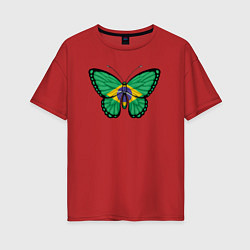 Футболка оверсайз женская Бразилия бабочка, цвет: красный