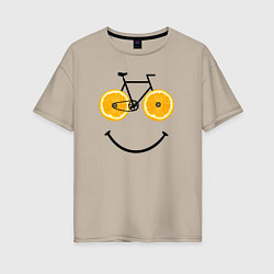 Футболка оверсайз женская Апельсиновое лето с велосипедом, цвет: миндальный