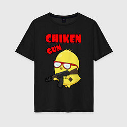 Футболка оверсайз женская Chicken machine gun, цвет: черный