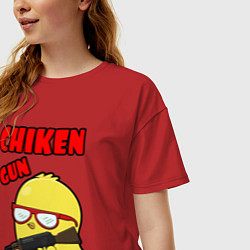 Футболка оверсайз женская Chicken machine gun, цвет: красный — фото 2