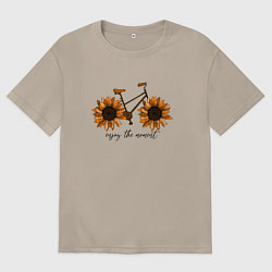 Футболка оверсайз женская Велосипед с подсолнухами, цвет: миндальный