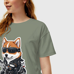 Футболка оверсайз женская Shiba Inu собака мотоциклист, цвет: авокадо — фото 2