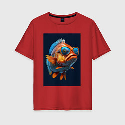Женская футболка оверсайз Рыба карп в солнечных очках