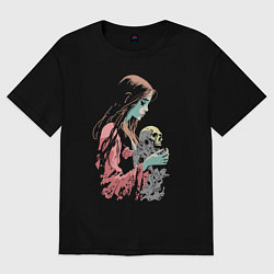 Футболка оверсайз женская Кукла колдуна с черепом, цвет: черный