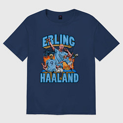 Футболка оверсайз женская Эрлинг Холанд Манчестер Сити 9, цвет: тёмно-синий