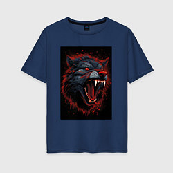Футболка оверсайз женская Агрессивный красный волк, цвет: тёмно-синий