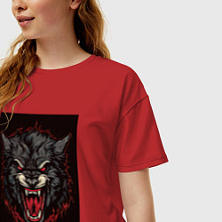 Футболка оверсайз женская Черный волк, цвет: красный — фото 2