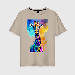 Футболка оверсайз женская Маленький жирафёнок - Африка - акварель, цвет: миндальный