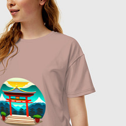Футболка оверсайз женская Ворота японского храма синто, цвет: пыльно-розовый — фото 2