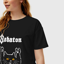 Футболка оверсайз женская Sabaton rock cat, цвет: черный — фото 2