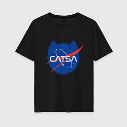 Футболка оверсайз женская Коты - исследователи Космоса, цвет: черный