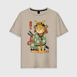 Футболка оверсайз женская Samurai battle cat, цвет: миндальный