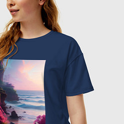 Футболка оверсайз женская Вечер в бухте, цвет: тёмно-синий — фото 2
