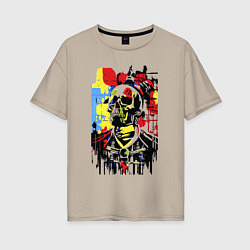 Футболка оверсайз женская Skull - pop art - sketch, цвет: миндальный