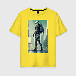 Футболка оверсайз женская Skeleton - cyberpunk - metropolis, цвет: желтый