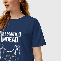 Футболка оверсайз женская Hollywood Undead rock cat, цвет: тёмно-синий — фото 2