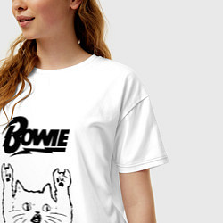 Футболка оверсайз женская David Bowie - rock cat, цвет: белый — фото 2