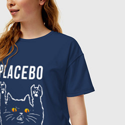 Футболка оверсайз женская Placebo rock cat, цвет: тёмно-синий — фото 2